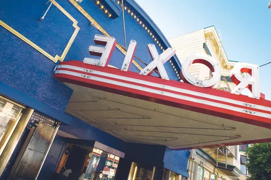 Close-up view of the marquee of the Roxie Theater in 教会区, San Francisco, CA.