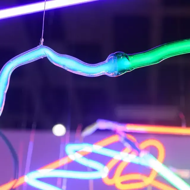 Neon artworks shine as part of "She Bends: Neon as Soulcraft" at the Museum of Craft and Design